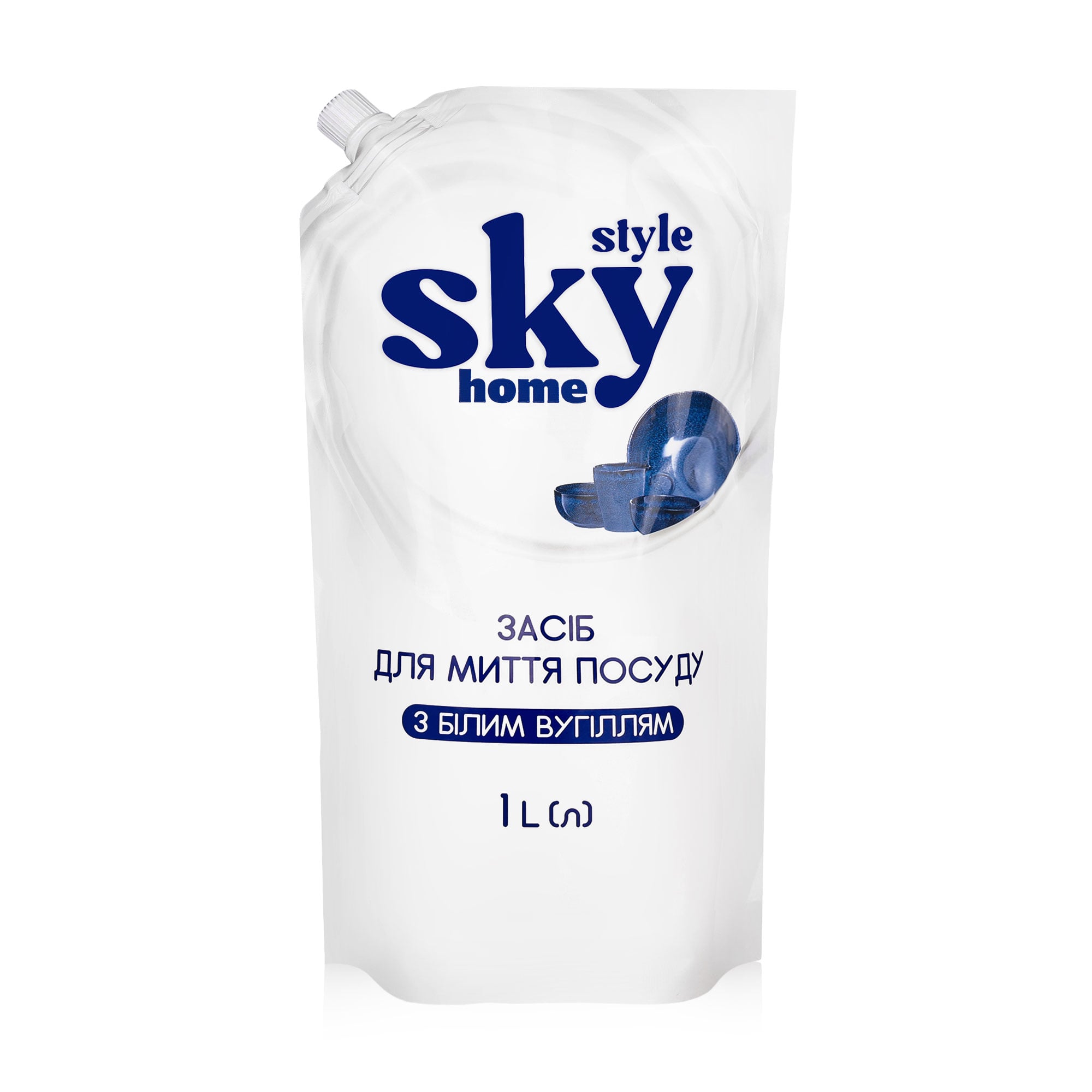 Засіб для миття посуду Sky Style з білим вугіллям, 1 л (дойпак)